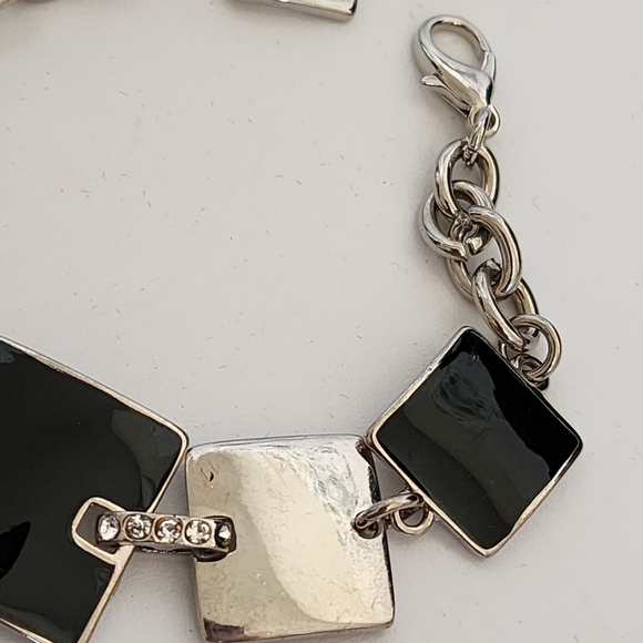 Vintage Silver and Black Square Link Bracelet - Picture 5 of 10